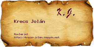 Krecs Jolán névjegykártya